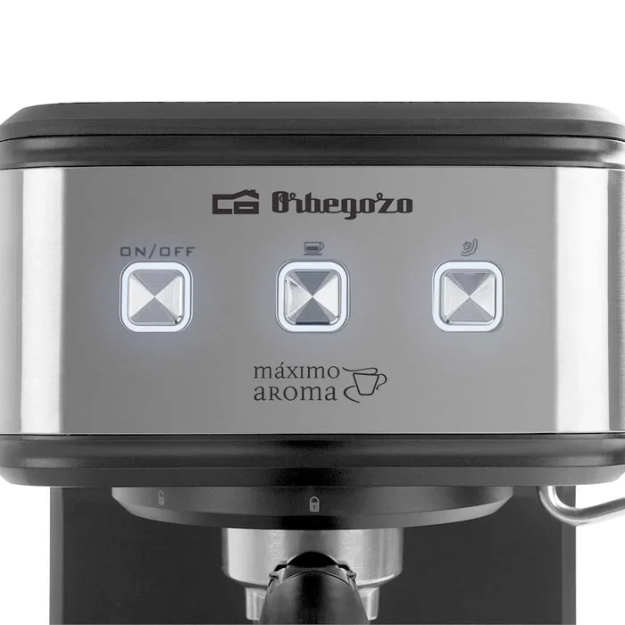 Orbegozo EX 5210 Cafetera Espresso Semiautomática 1100W 20 Bares, Depósito 1.5L, Panel Táctil, Vaporizador Acero Inoxidable, Bandeja Calientatazas, Negro/Acero
