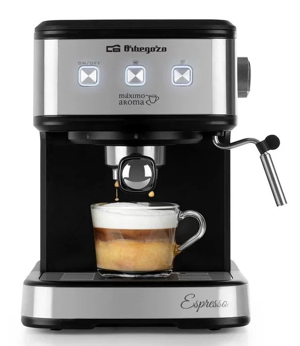 Orbegozo EX 5210 Cafetera Espresso Semiautomática 1100W 20 Bares, Depósito 1.5L, Panel Táctil, Vaporizador Acero Inoxidable, Bandeja Calientatazas, Negro/Acero