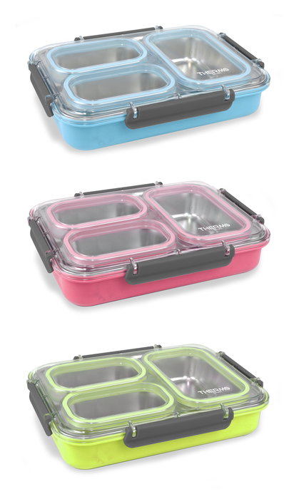 Thermosport Fiambrera Plástico-Acero 3 Compartimentos, Ancho 28 cm, Alto 20.5 cm, Largo 6 cm (6 Unidades)
