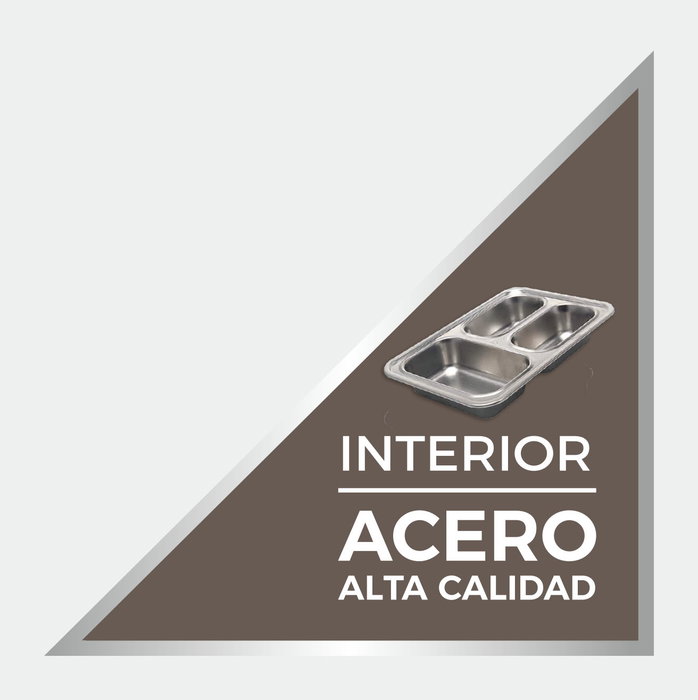 Thermosport Fiambrera Plástico-Acero 3 Compartimentos, Ancho 28 cm, Alto 20.5 cm, Largo 6 cm (6 Unidades)