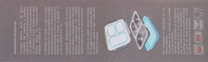 Thermosport Fiambrera Plástico-Acero 3 Compartimentos, Ancho 28 cm, Alto 20.5 cm, Largo 6 cm (6 Unidades)