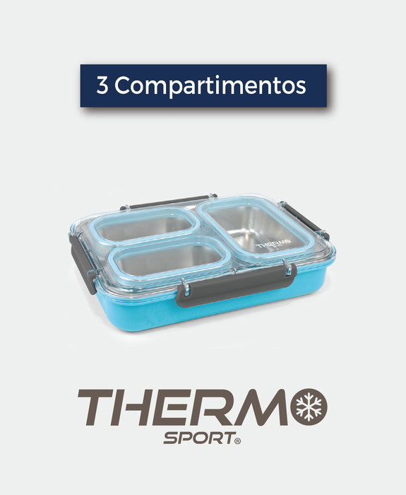 Thermosport Fiambrera Plástico-Acero 3 Compartimentos, Ancho 28 cm, Alto 20.5 cm, Largo 6 cm (6 Unidades)