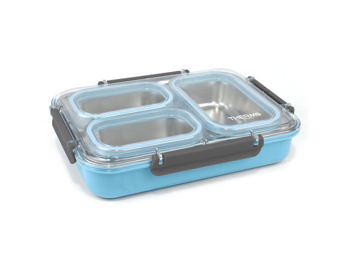 Thermosport Fiambrera Plástico-Acero 3 Compartimentos, Ancho 28 cm, Alto 20.5 cm, Largo 6 cm (6 Unidades)