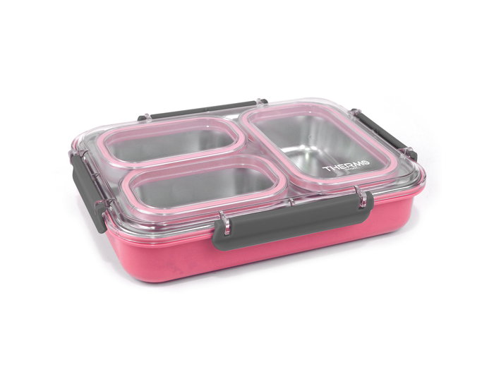 Thermosport Fiambrera Plástico-Acero 3 Compartimentos, Ancho 28 cm, Alto 20.5 cm, Largo 6 cm (6 Unidades)