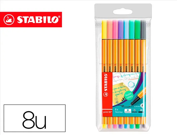 Stabilo Point 88 Estuche de 8 Rotuladores de Colores Pastel Trazo 0,4 mm