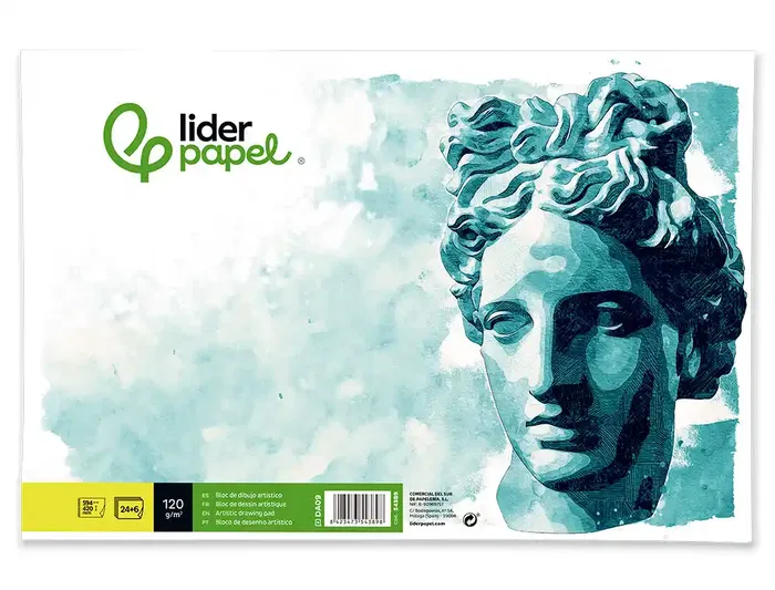 Liderpapel Bloc Dibujo Artístico Encolado DIN A2 120g/m2 24+6 Hojas 594x420mm Blanco