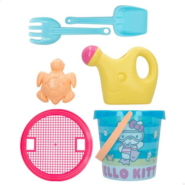 Color Baby Cubo de playa Hello Kitty 18 cm con pala, rastrillo, regadera y molde en red