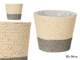 Ibergarden Macetero de Cuerda 16x14 cm, Color Gris y Natural, Maceta Decorativa para Interior o Exterior (Set de 24)