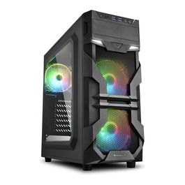 Sharkoon VG7-W RGB Caja de PC Midi Tower ATX Negro con Iluminación RGB para Placas Base ATX, Micro ATX, Mini-ATX