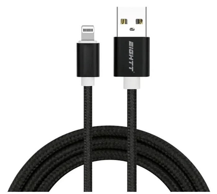 Eightt Cable USB A a Lightning para iPhone 1 m, Trenzado en Nylon Negro, ECI-2B