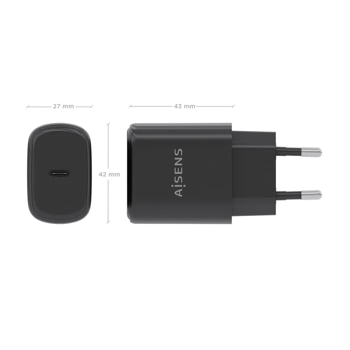 AISENS Cargador GaN 30W USB-C PD3.0 Negro A110-0976