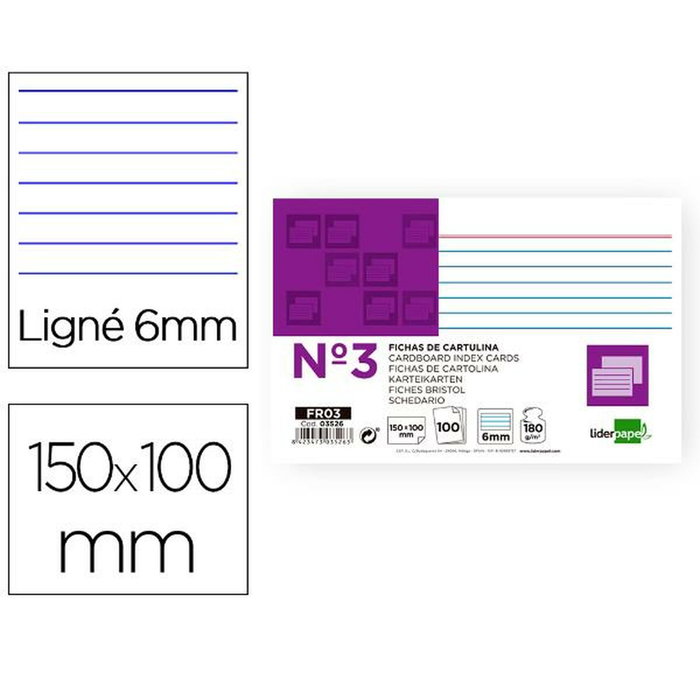Liderpapel Ficha rayada nº3 100x150 mm 180gr Liderpapel Ficha rayada nº3 100x150 mm 180gr