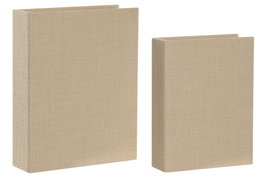 DKD Home Decor Set de 2 Cajas Libro Tapizadas en Lino Beige