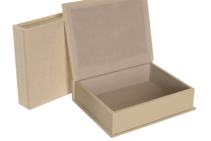 DKD Home Decor Set de 2 Cajas Libro Tapizadas en Lino Beige DKD Home Decor Set de 2 Cajas Libro Tapizadas en Lino Beige