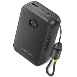 Vention Power Bank 20000mAh FKBB0-C - 22.5W Fast Charging - Color Negro - Con Cable USB-C Desmontable y Hebilla Giratoria de 45° para Conexión Segura