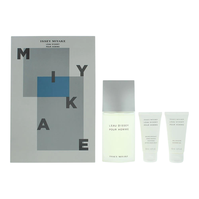 Set Issey Miyake: L'Eau D'Issey Pour Homme, Eau De Toilette, For Men, 125 ml + L'Eau d'Issey, Moisturizing, Shower Gel, For All Skin Types, 50 ml + L'Eau d'Issey, After-Shave Balm, 50 ml