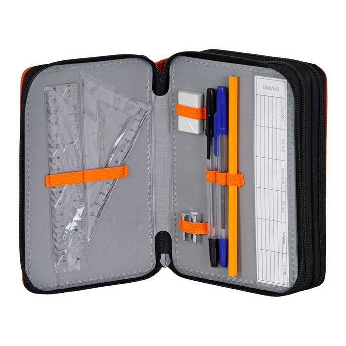 KARACTERMANIA Plumier Warrior Dragon Ball Z con 3 Compartimentos, Estuche Escolar Completo con 18 Lápices de Colores y 18 Rotuladores