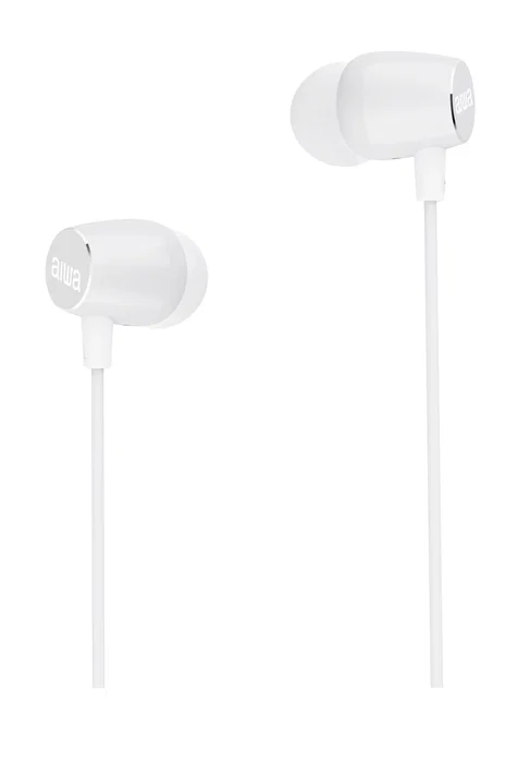 Aiwa Auriculares Intrauditivos ESTM-20WT con Micrófono, Cable Jack 3.5 mm, Sonido de Alta Calidad, Blancos - Incluye 3 Pares de Almohadillas de Silicona (S, M, L)