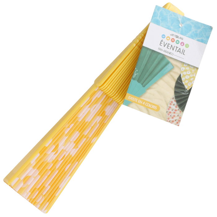 Jet Lag Abanico Pop Blanco, Amarillo, Negro, Verde - Ligero y Compacto para Refrescarte