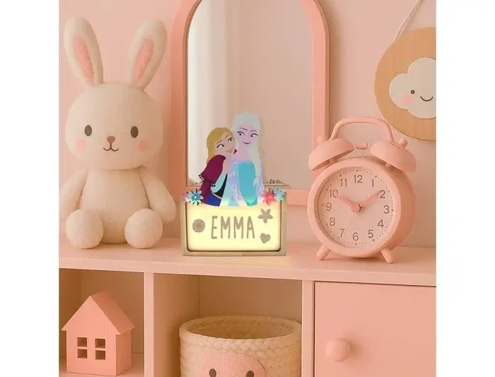 Wondee Lámpara Personalizable de Madera Frozen - Luz LED 60 Lm, Alimentación por Batería