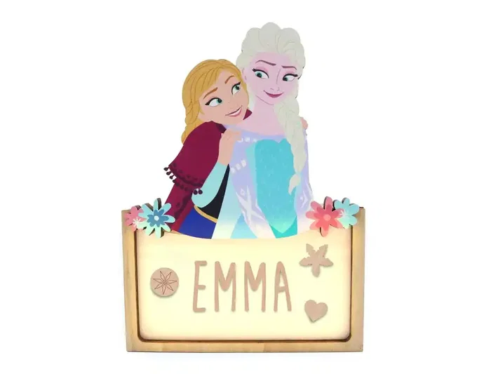 Wondee Lámpara Personalizable de Madera Frozen - Luz LED 60 Lm, Alimentación por Batería