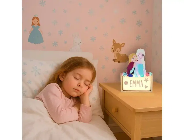 Wondee Lámpara Personalizable de Madera Frozen - Luz LED 60 Lm, Alimentación por Batería