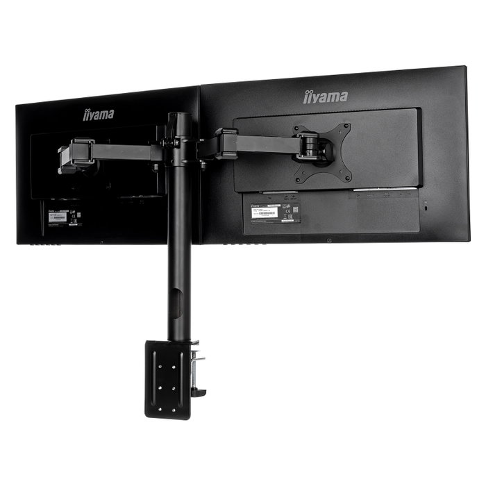 iiyama DS1002C-B1 Soporte de Monitor Dual con Abrazadera para Escritorio, Compatible VESA 75x75/100x100, Ajustable, Hasta 32", Negro