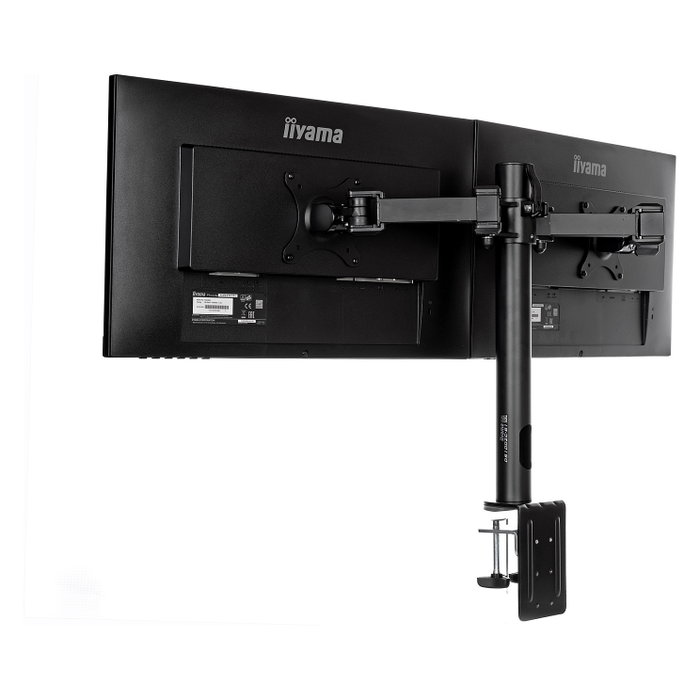 iiyama DS1002C-B1 Soporte de Monitor Dual con Abrazadera para Escritorio, Compatible VESA 75x75/100x100, Ajustable, Hasta 32", Negro