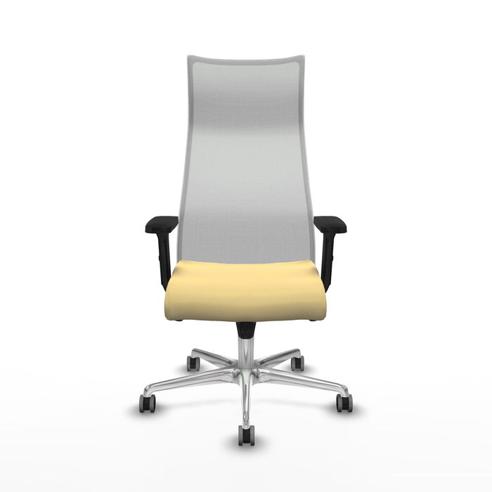 Sillón Albacete con mecanismo Sincro tapizada con Similpiel color Crema y malla color Blanco. Equipado con Base aluminio, Brazos 2D y Ruedas 65 mm parqué Sillón Albacete con mecanismo Sincro tapizada con Similpiel color Crema y malla color Blanco. Equipado con Base aluminio, Brazos 2D y Ruedas 65 mm parqué