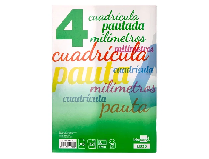 Liderpapel Libreta Pautada Cuadriculada 4mm 32 Hojas A5 70g Cartoncillo