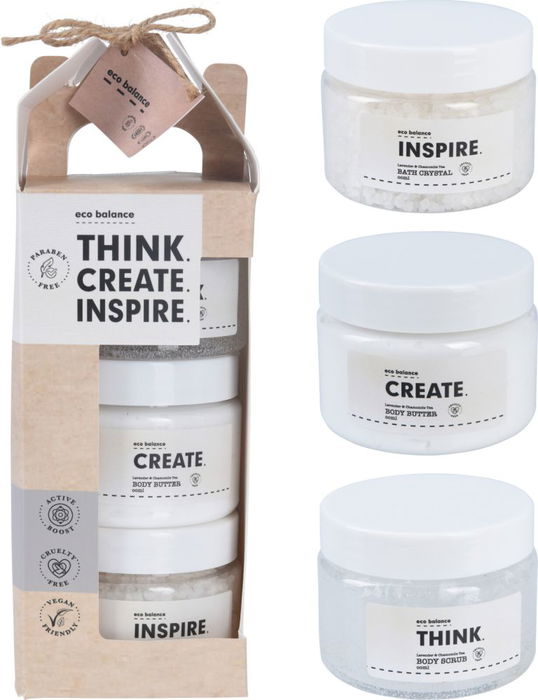 Eco Balance Set de Baño Aroma Lavanda y Manzanilla - Sales, Crema Corporal y Exfoliante 150ml cada uno Ref. 905610900