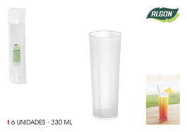 Algon Set de 6 Vasos Tipo Tubo de 330 ml en PP (Plástico), Dimensiones: 6x6x15 cm (65 Unidades)