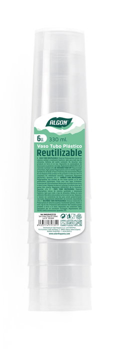 Algon Set de 6 Vasos Tipo Tubo de 330 ml en PP (Plástico), Dimensiones: 6x6x15 cm (65 Unidades)