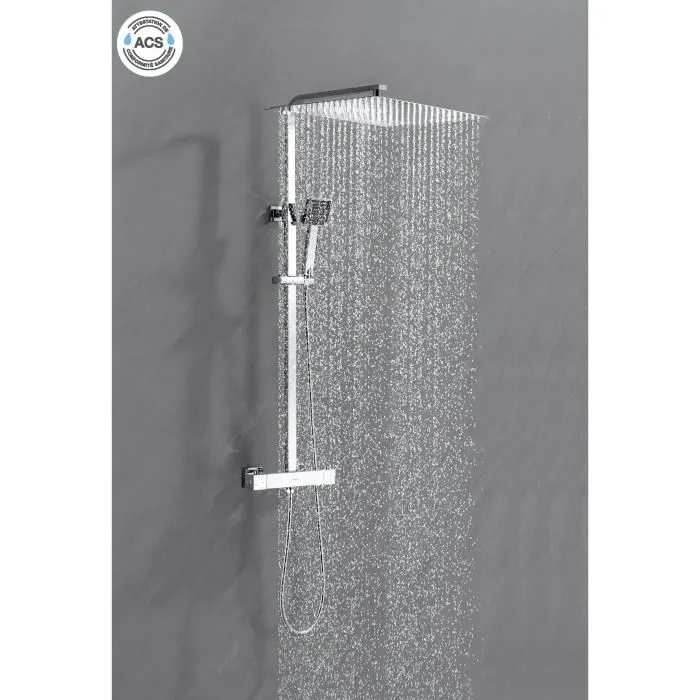 Oceanic Columna de Ducha Mezclador Termostático (38°C), Rociador Cuadrado Extraplano 40x40 cm Acero Inoxidable, Teleducha, Cromo