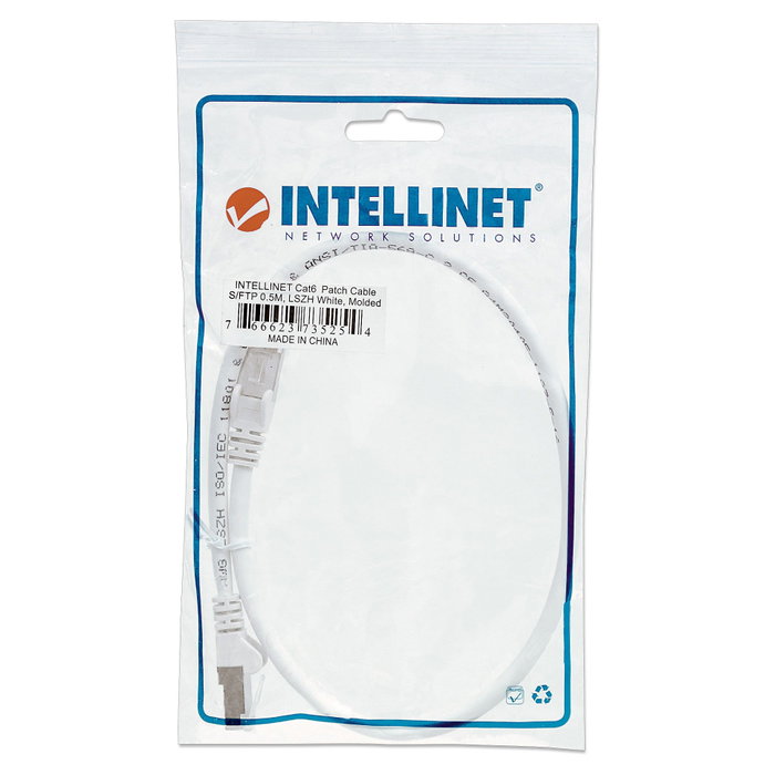 Intellinet Patch Cable de Red RJ45 S/FTP Cat6 0.5 m LSZH Blindado, Blanco, Contactos Chapados en Oro, para 350 MHz, Garantía de por Vida Intellinet Patch Cable de Red RJ45 S/FTP Cat6 0.5 m LSZH Blindado, Blanco, Contactos Chapados en Oro, para 350 MHz, Garantía de por Vida