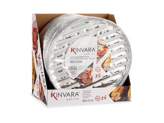 Kinvara Set 4 Bandejas Grill Pizza Aluminio 32x3x32 cm Apto Horno (Set de 24)