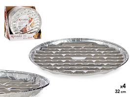 Kinvara Set 4 Bandejas Grill Pizza Aluminio 32x3x32 cm Apto Horno (Set de 24)