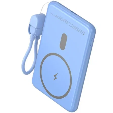 Leotec Powerbank 5000mAh 20W Wireless Azul con Cable USB Tipo-C LEPOWW20W5B