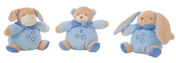 Creaciones Llopis Display 6 und. Conejo-Perro-Oso Azul Sonajero c/caja 18cm