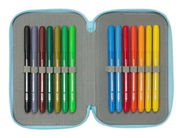 Safta Plumier Triple Estuche Escolar con 37 Piezas, Capacidad 12.5 x 19.5 x 5.5 cm, Para Material de Oficina y Papelería