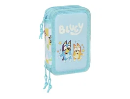 Safta Plumier Escolar Bluey Triple Cremallera, 37 Piezas, Dimensiones 195x125x55 mm