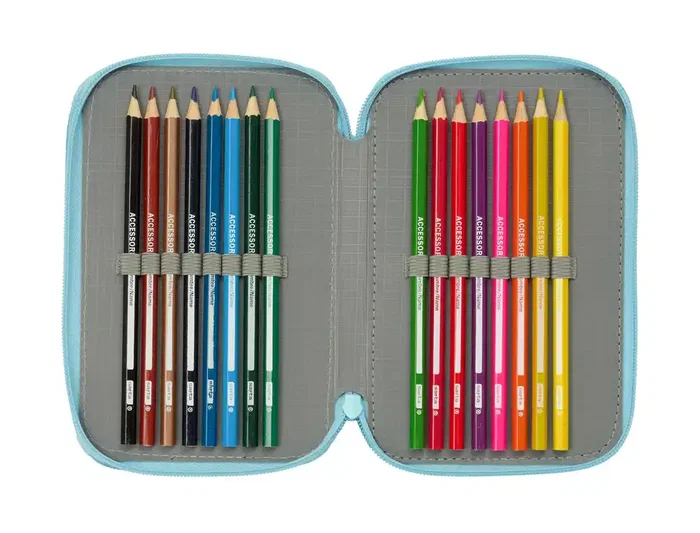 Safta Plumier Escolar Bluey Triple Cremallera, 37 Piezas, Dimensiones 195x125x55 mm