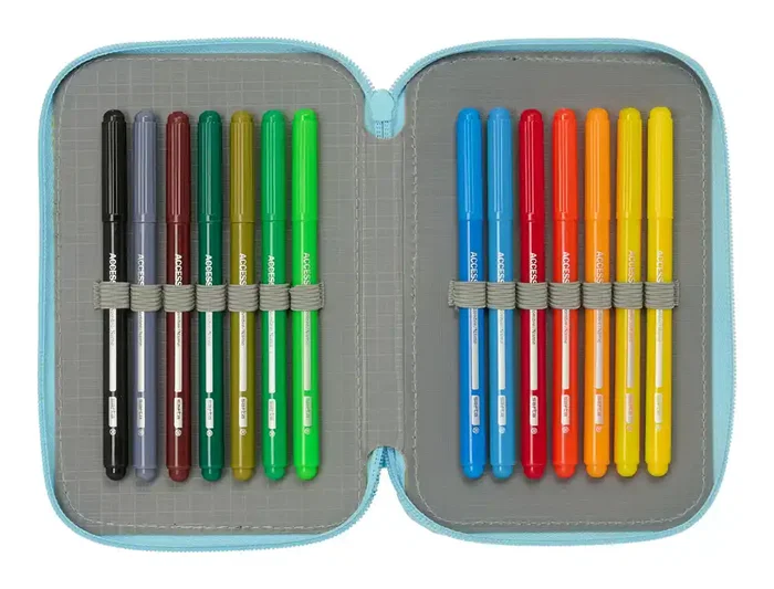 Safta Plumier Escolar Bluey Triple Cremallera, 37 Piezas, Dimensiones 195x125x55 mm