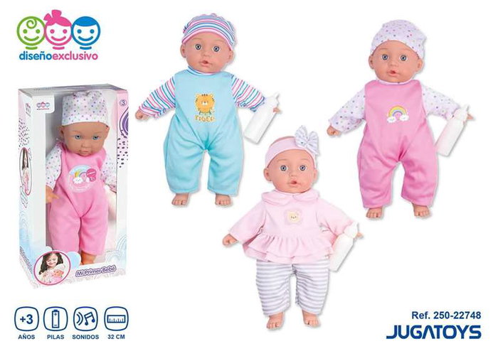 Muñeco bebe 32 cm con 12 sonidos y biberon Muñeco bebe 32 cm con 12 sonidos y biberon