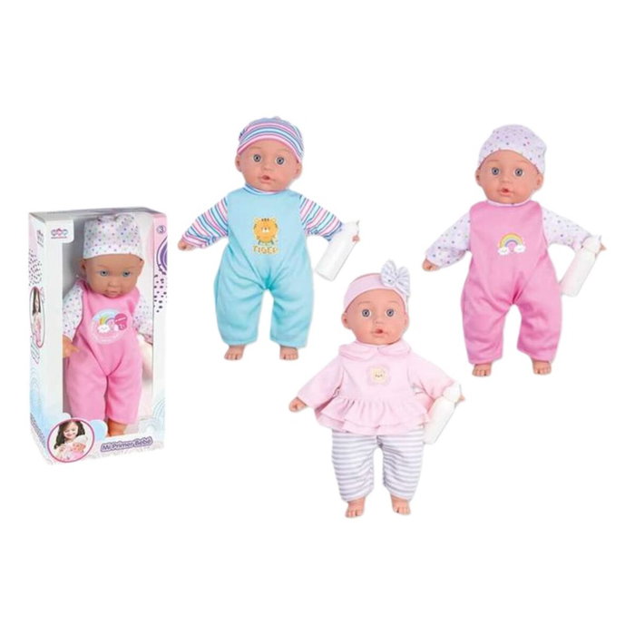 Jugatoys - mismuñecas Muñeco bebé de 32 cm con 12 sonidos y biberón rosa