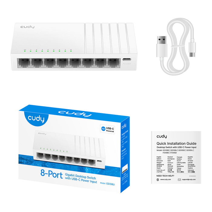 Cudy GS108U 2.0 Switch de red de 8 puertos Gigabit con entrada USB-C Cudy GS108U 2.0 Switch de red de 8 puertos Gigabit con entrada USB-C