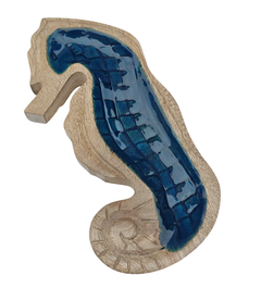 DKD Home Decor Centro de Mesa de Mango Azul 25x11x2,5 cm
