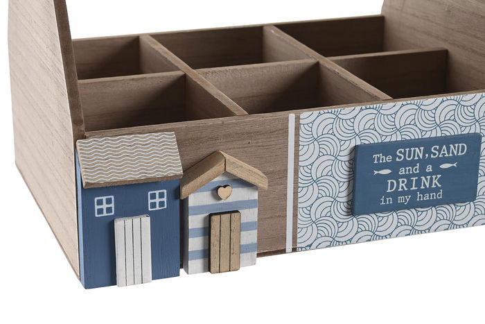 DKD Home Decor Botellero Mediterraneo Natural Azul MDF 18 x 21 x 26 cm