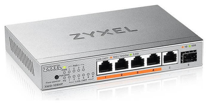 Zyxel XMG-105HP Switch de red 5 puertos 2.5G con 1 puerto SFP+ 10G y PoE++ Zyxel XMG-105HP Switch de red 5 puertos 2.5G con 1 puerto SFP+ 10G y PoE++