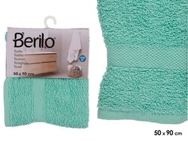 Berilo Toalla de Baño Lisa 90 x 50 cm, Turquesa, 80% Algodón 20% Poliéster, 90x50x0.5 cm Abierta (Set de 24)
